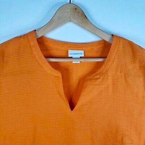 Liz Claiborne Blouse Womens L Orange Striped 3/4 Sleeve Pullover Top